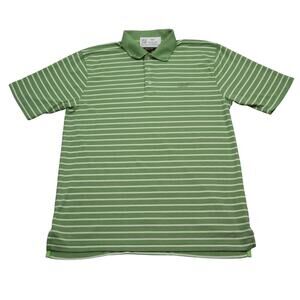 Rbk Polo Mens L Green Stripped Short Sleeve Collared Activewear Polo Golf Shirt